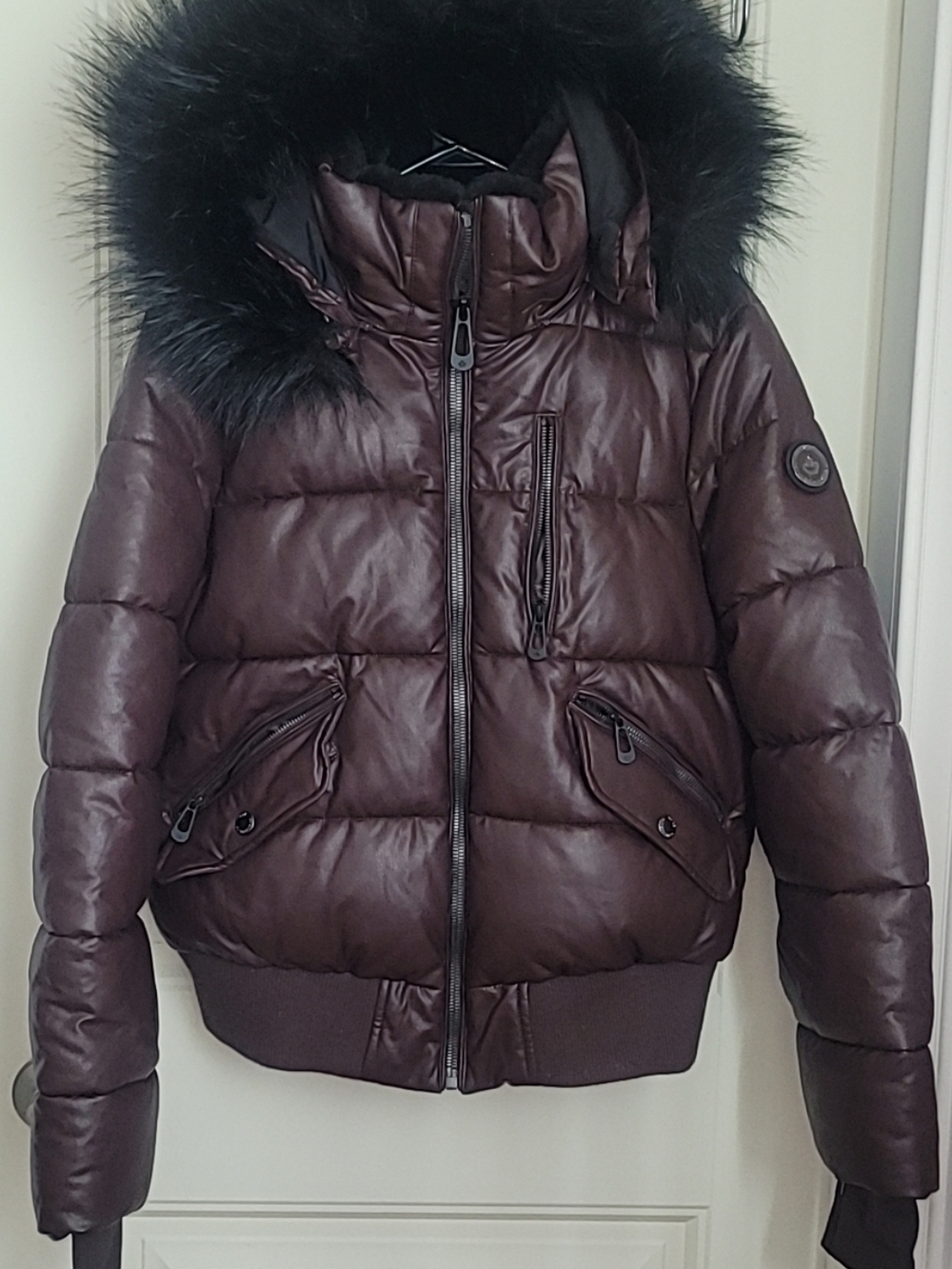 Noize Maroon Quilted Bomber Jacket with Faux Fur Trimmed Hood